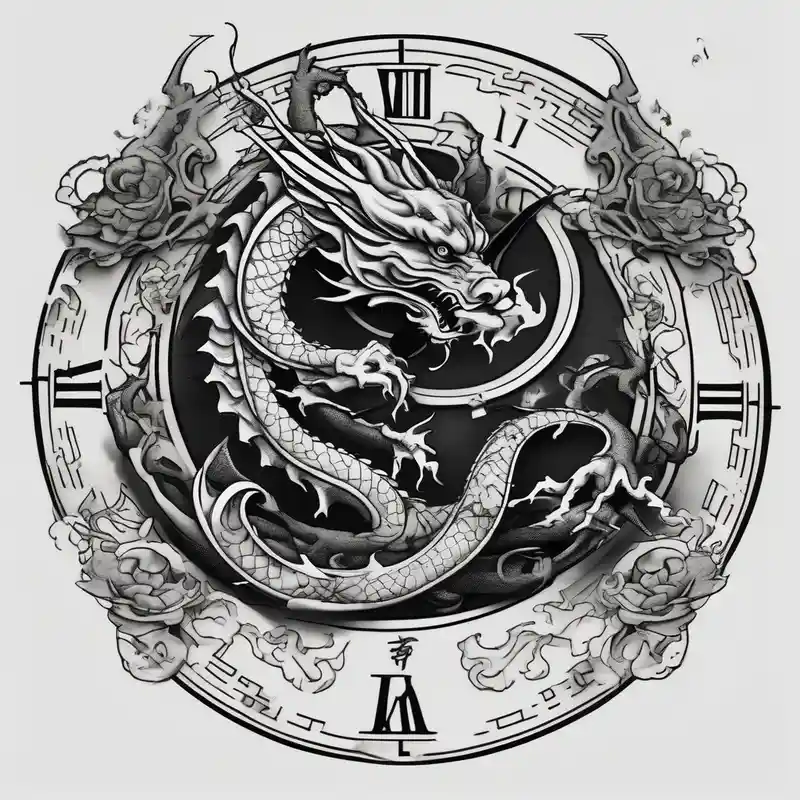Dark cancer zodiac sign tattoo with dragon and clock on background glitter tattoo – Japonais, Noir et blanc